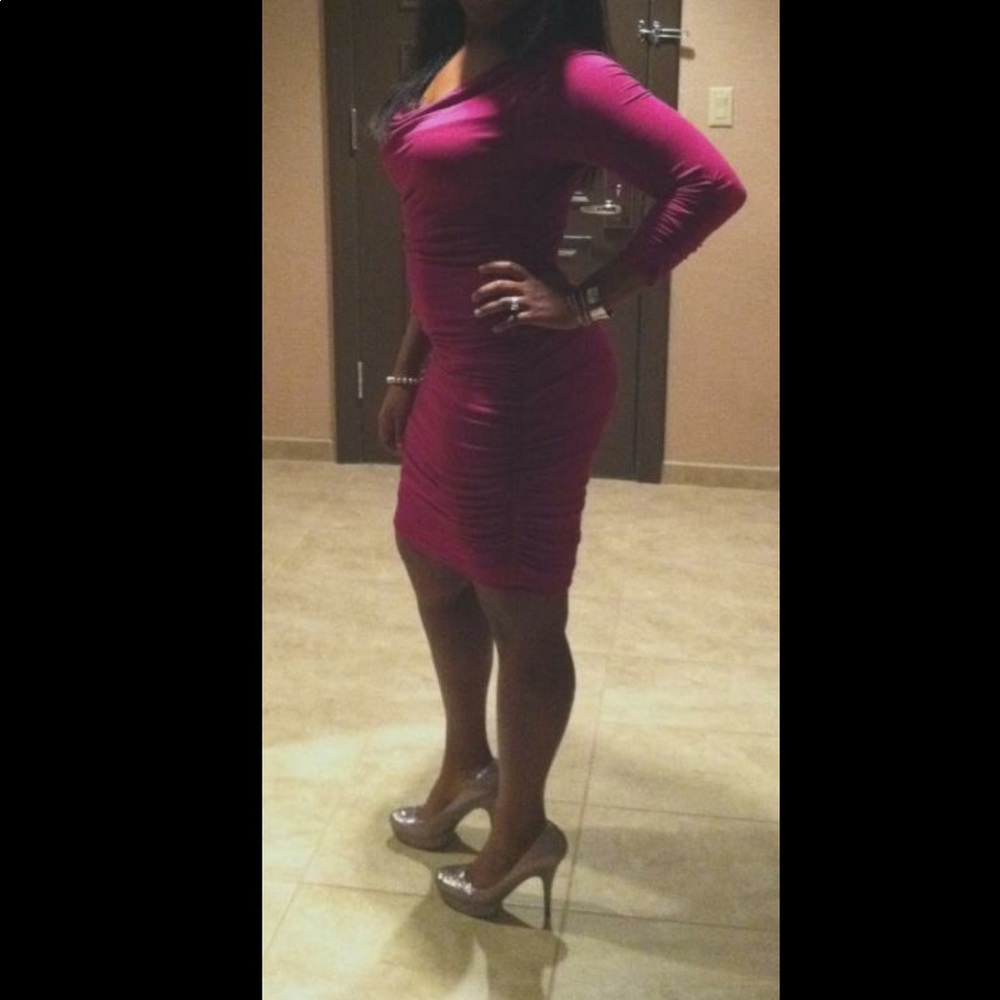 EXPRESS Ruched Dress with Draped Neck